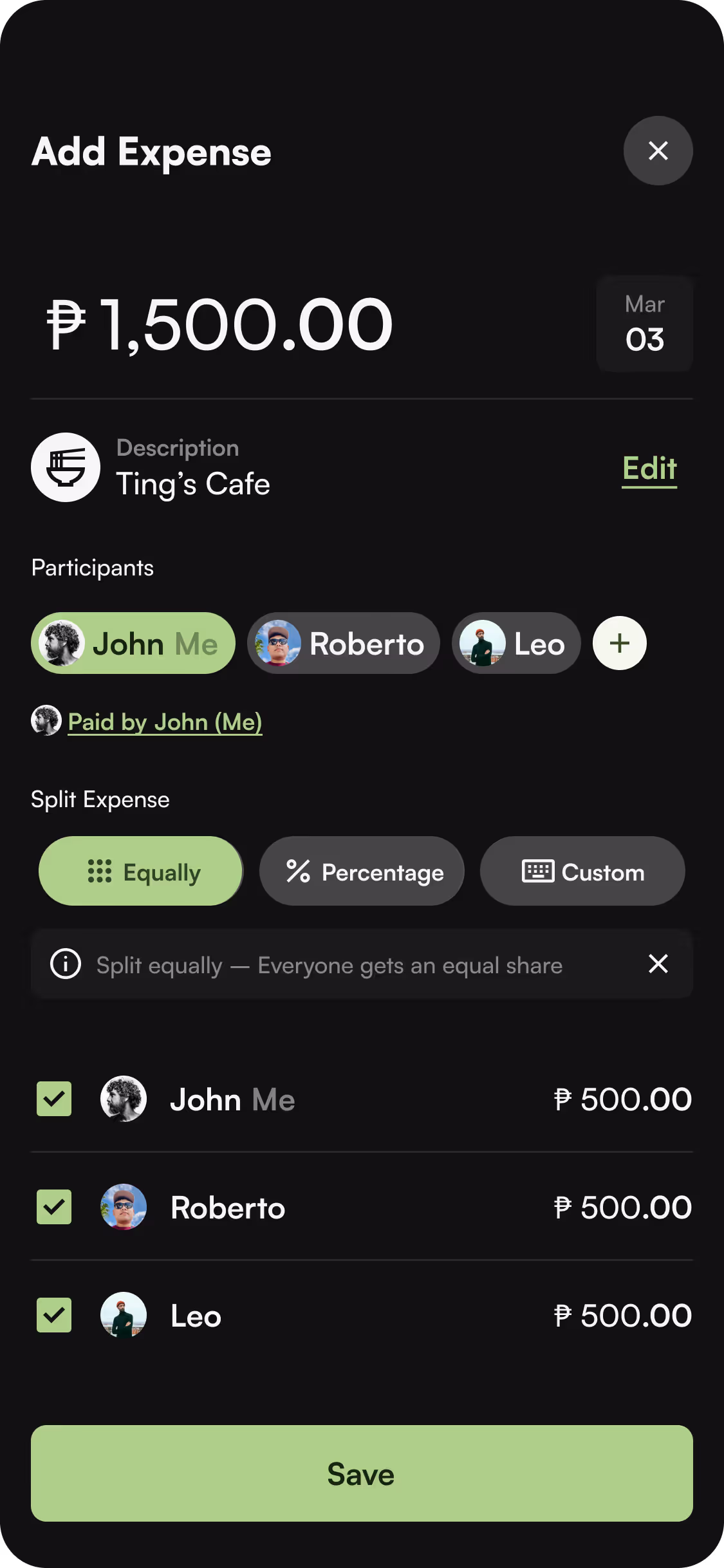 giya - add expense page