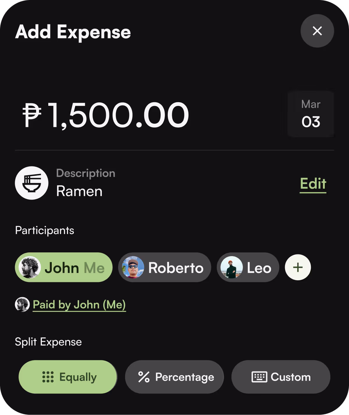 Giya add expense page